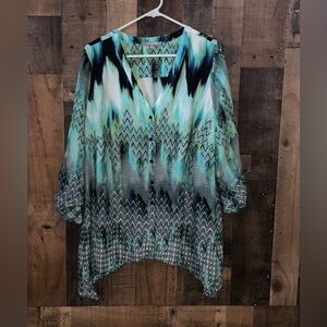 Women’s Sz 2x NY Collection Button Down Patterned Blouse New